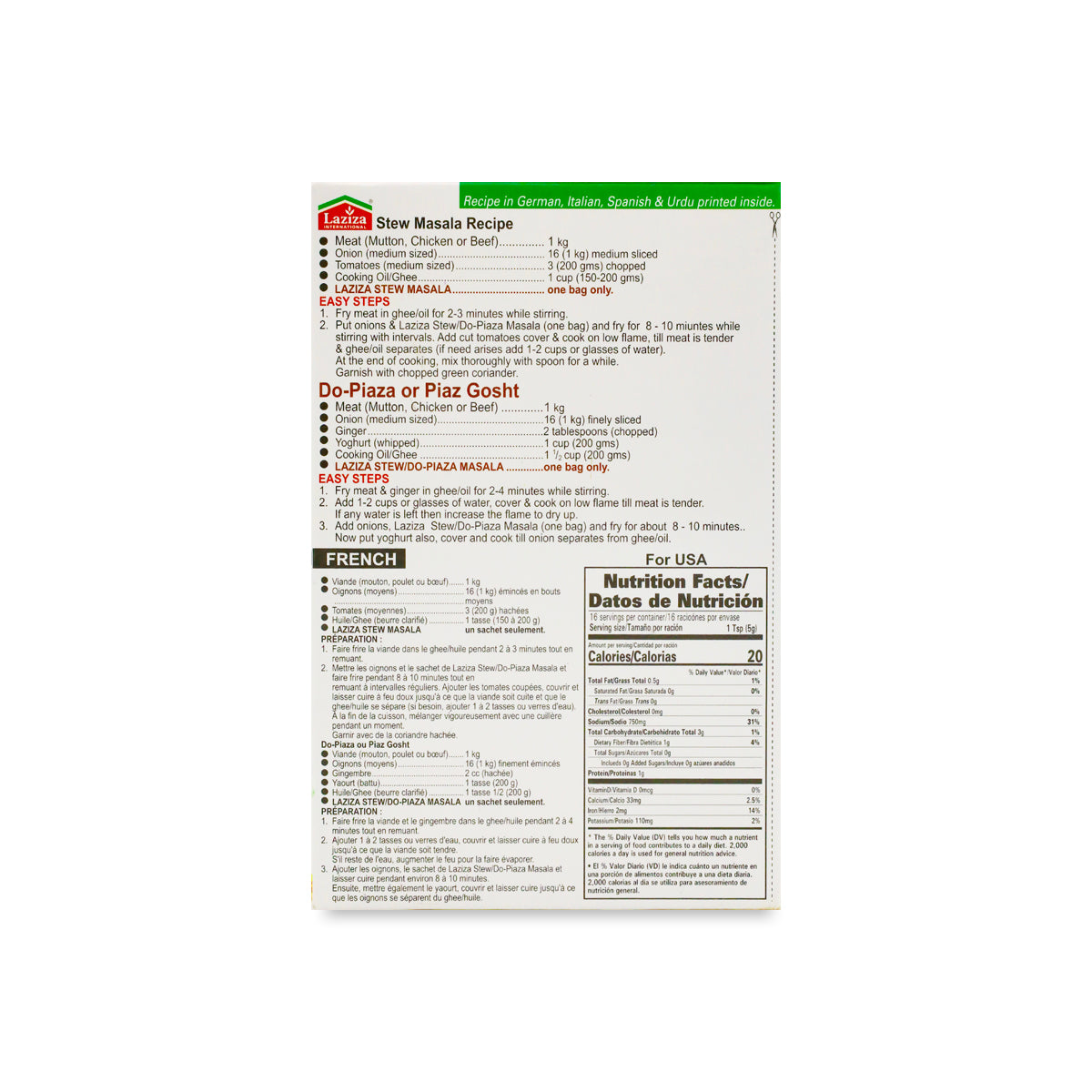 laziza stew masala 80g