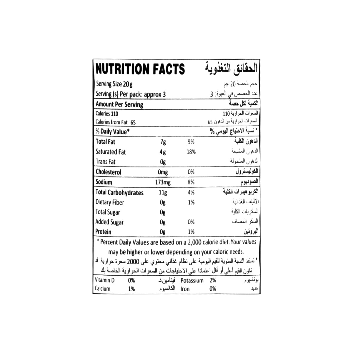 Nutritional facts Kolson Slanty Vegetable