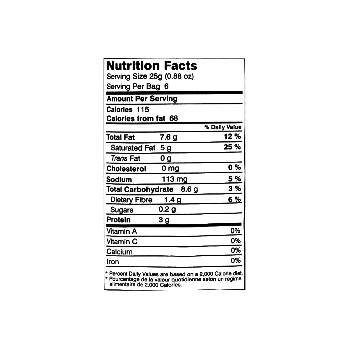 Nutritional facts Nimco Potato Crisps Salted