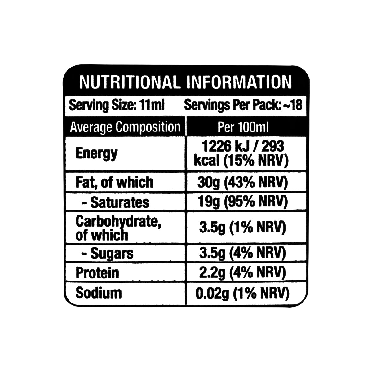 Nutritional-facts Olpers Cream
