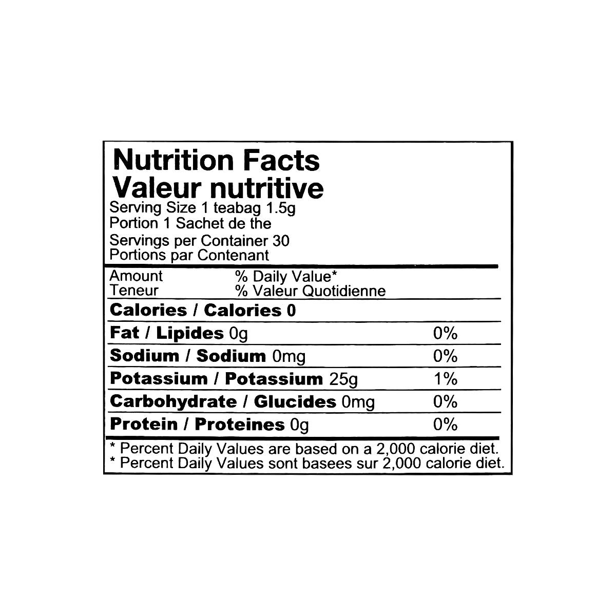 Nutritional facts Tapal Green Tea Lemon