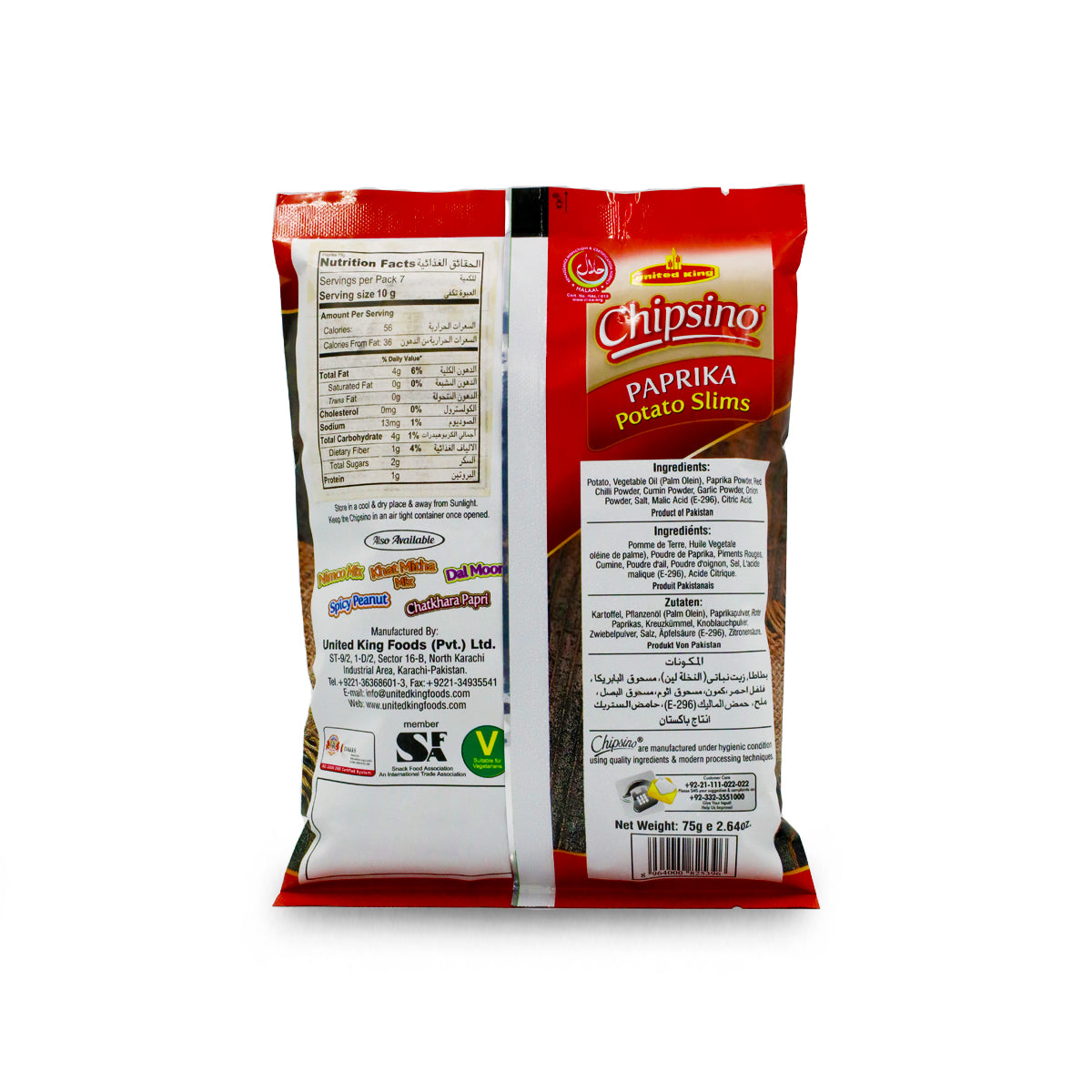 Nutritional facts United King Chipsino Paprika Potato Slims