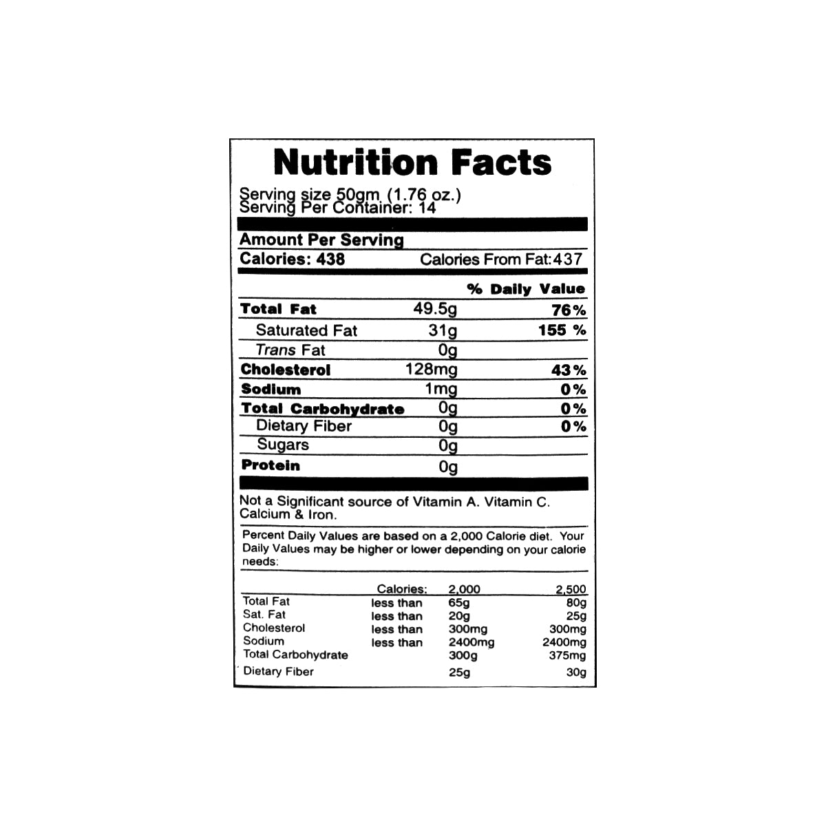 Nutritional facts United King Desi Ghee