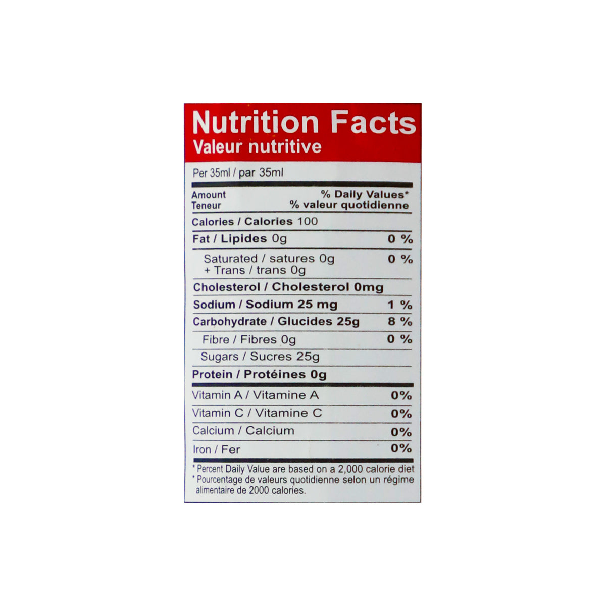Nutritional facts Naurus Syrup