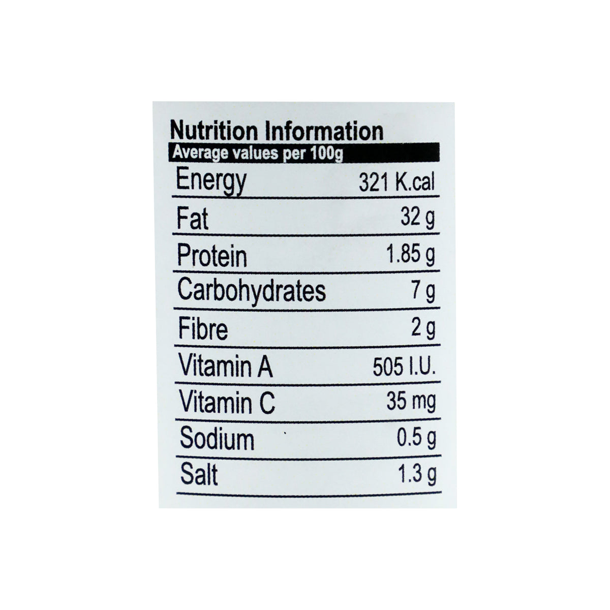 Nutritional facts Mitchells Mango Pickle