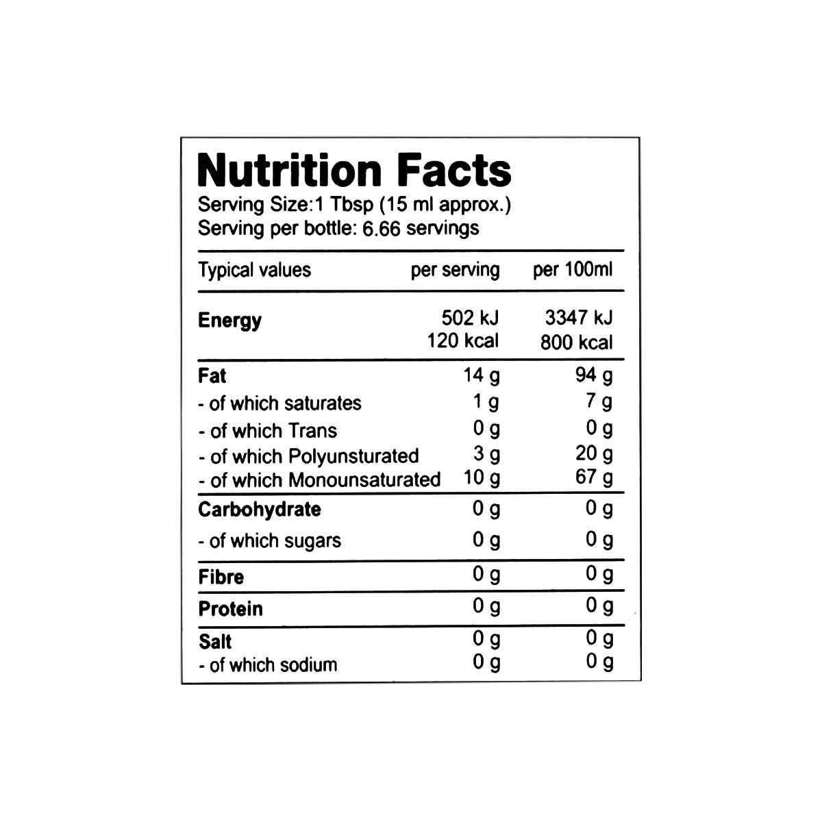 Nutritional facts Marhaba Almond Oil