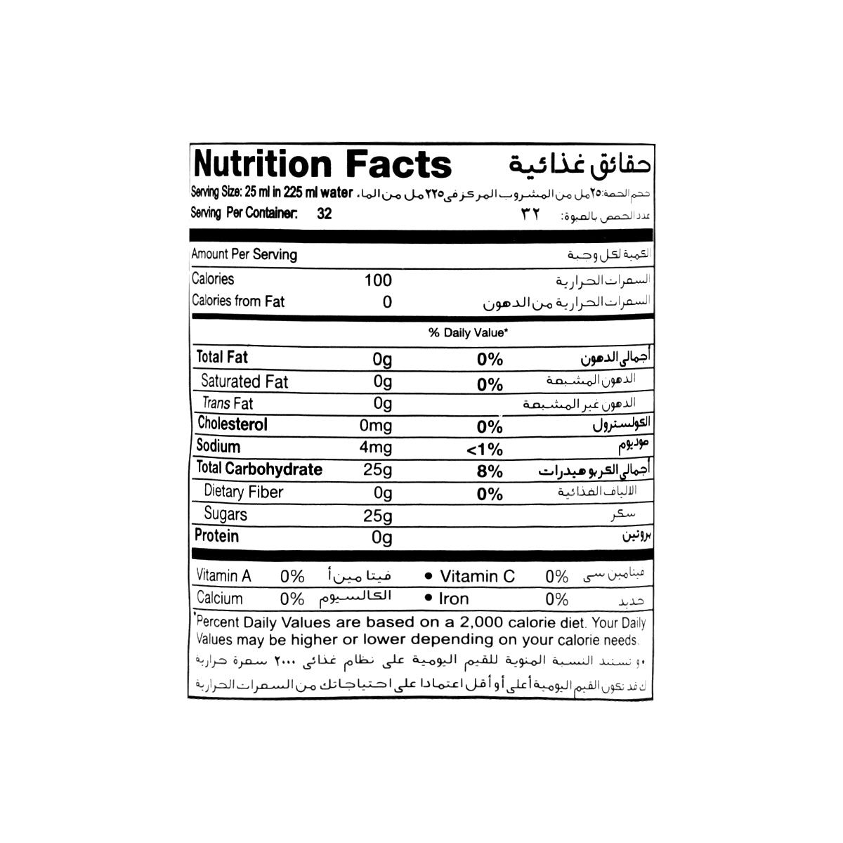 Nutritional facts Marhaba Deenar Syrup