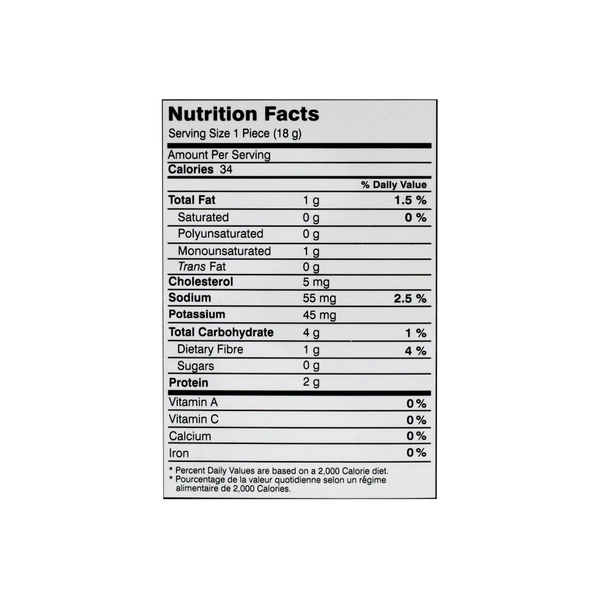 Nutritional facts Nimco Chicken One Bite Samosa