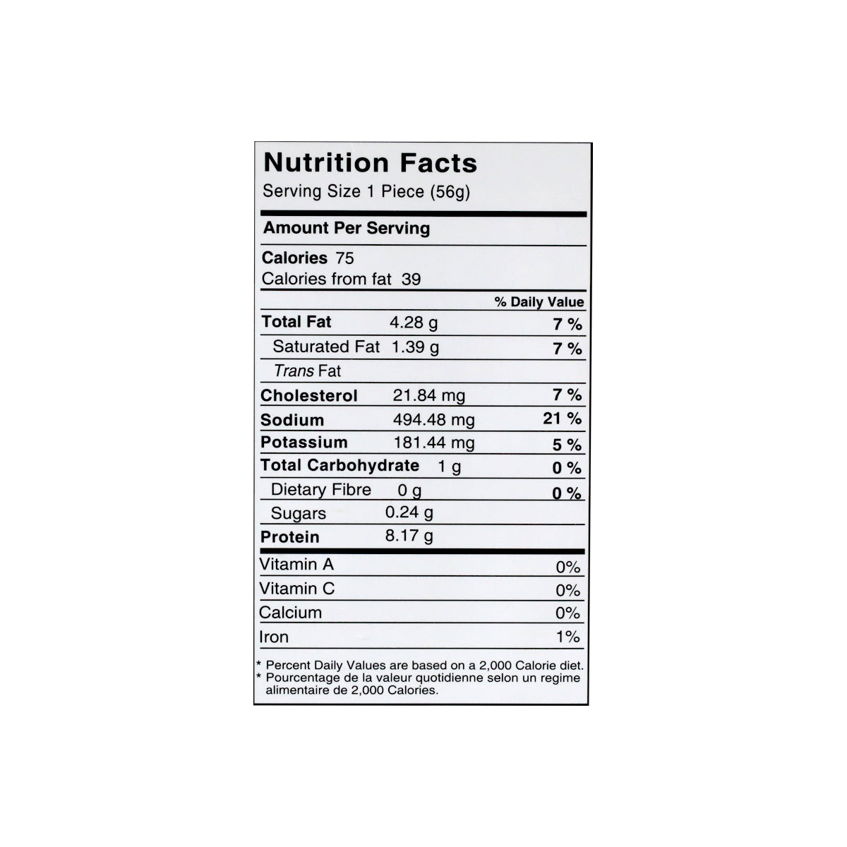 Nimco Chicken Roll Nutritional facts