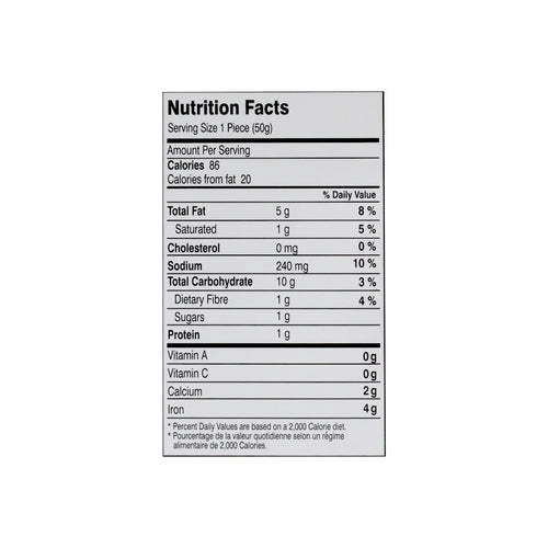 Nutritional facts Nimco Potato Samosa Punjabi 