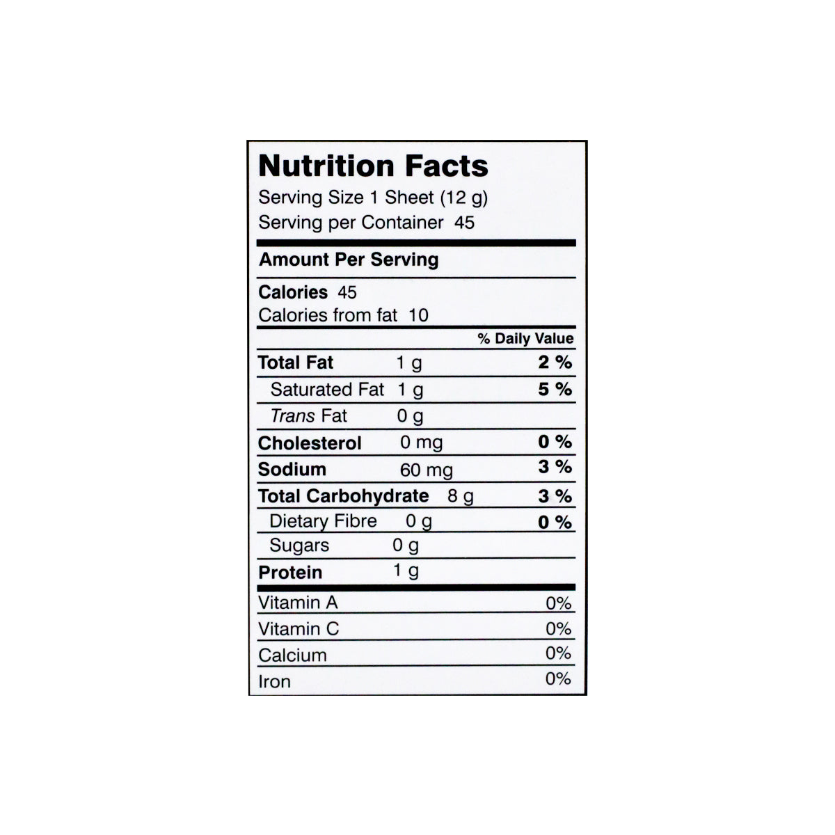 Nutritional facts Nimco Samosa Patti