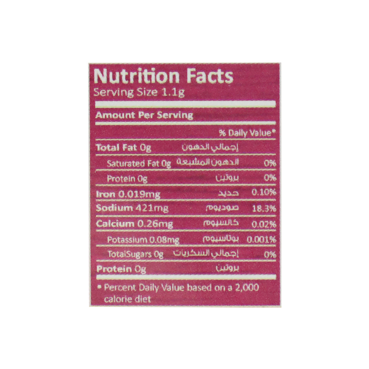 Nutritional facts Himalayan Pink Salt 