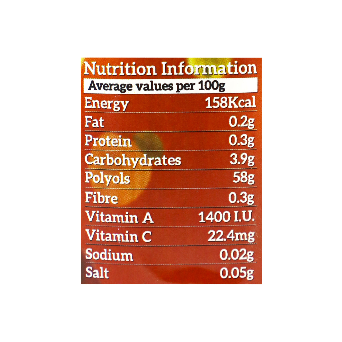 Mitchells Golden Apple Diet Jam Nutritional