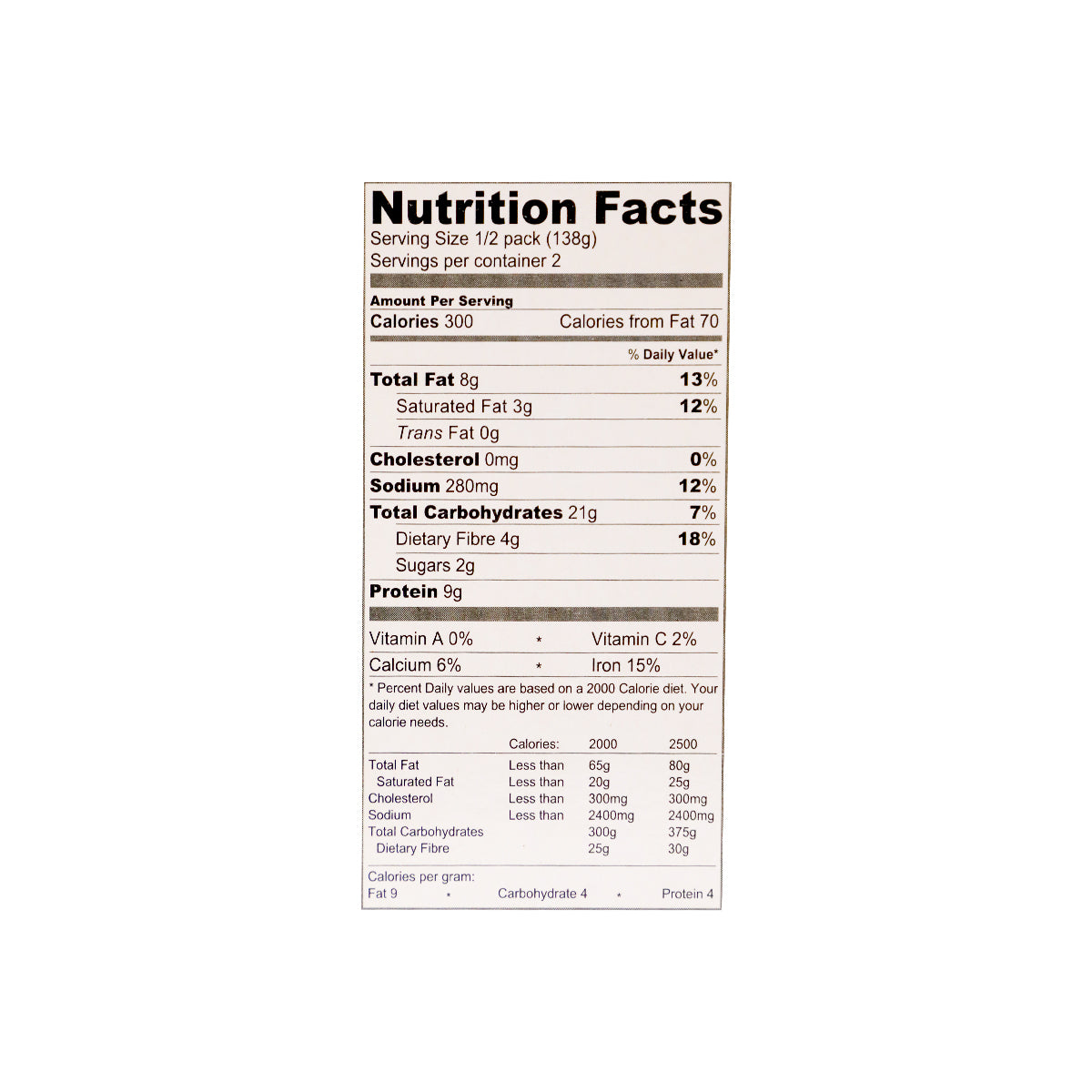 Freshmate Lahori Choley Nutritional facts 