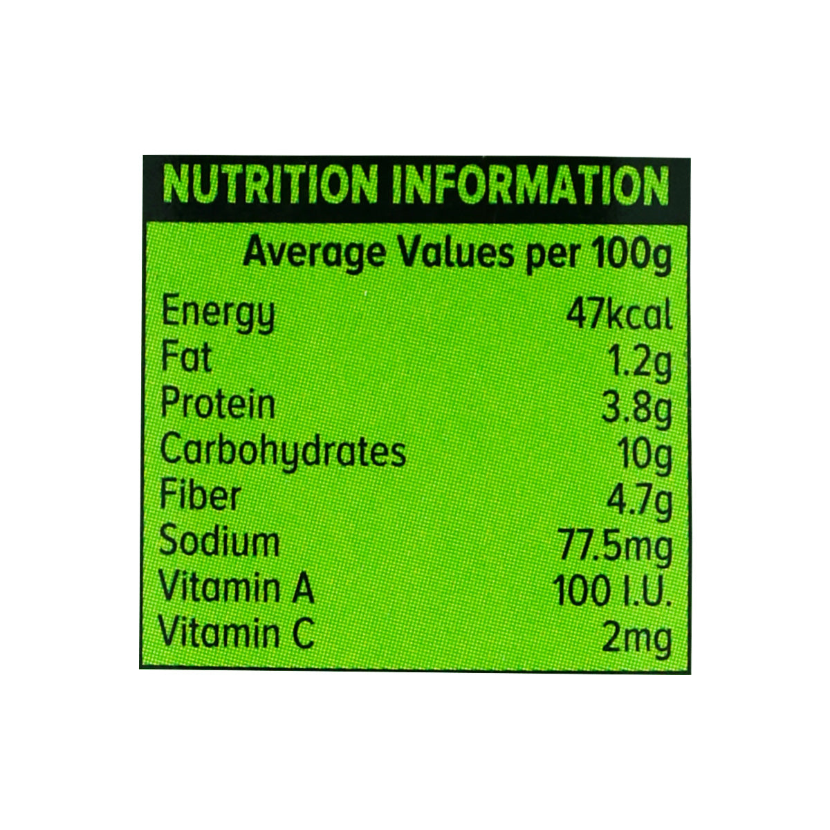 Nutritional facts Shezan Sarson Ka Saag