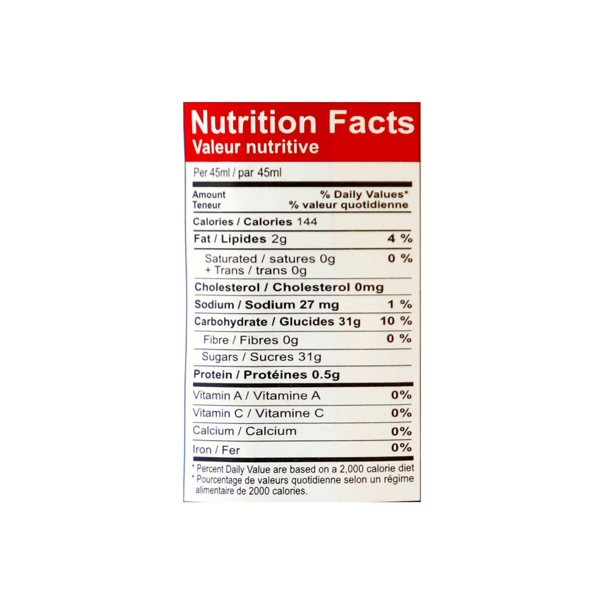 Nutritional facts Naurus Almond Syrup