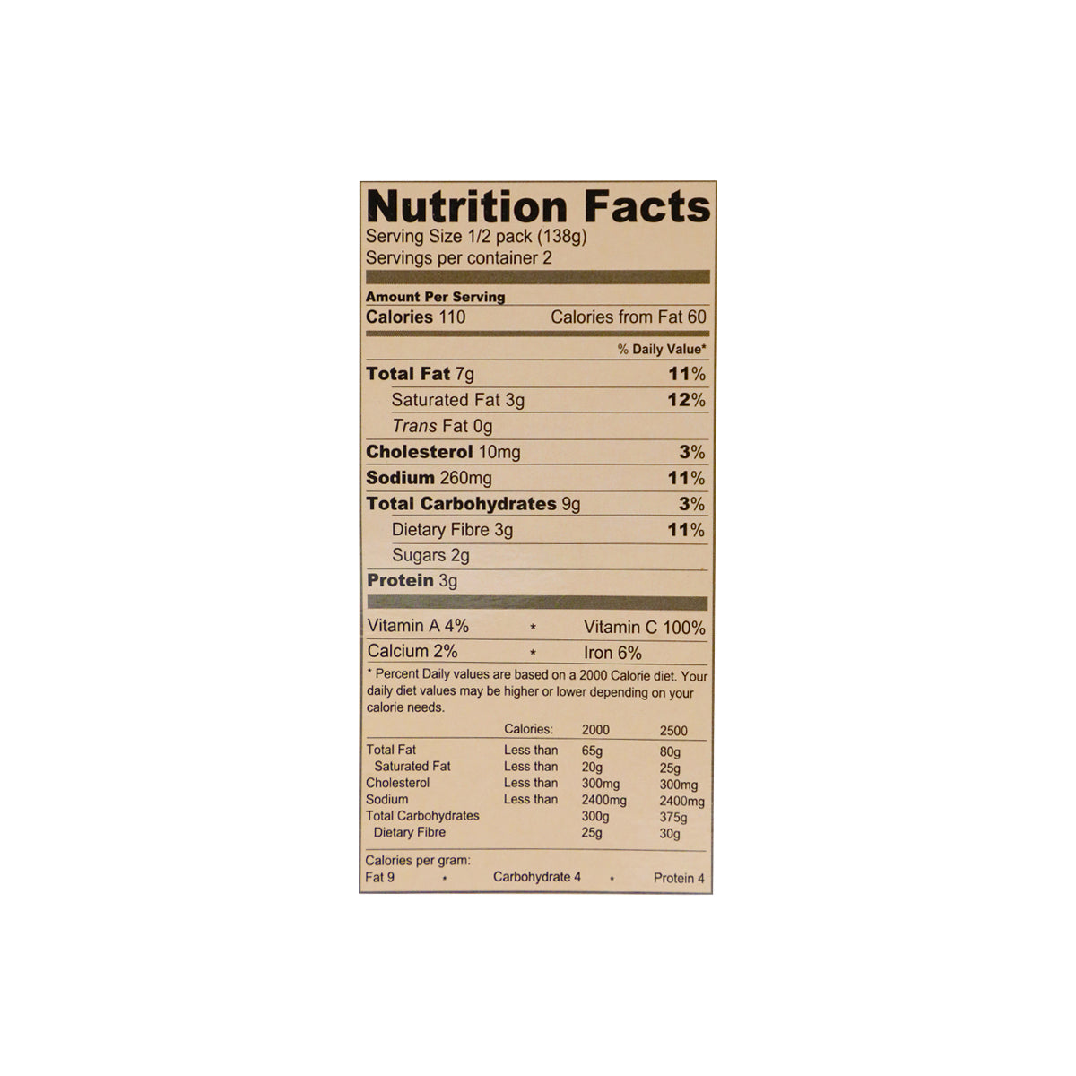 Nutritional facts Freshmate Daal Makhni